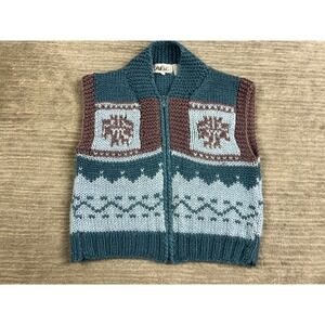 Danielle of California Sweater Vest‎ Womens Small Blue Vintage Nordic Zip Chunky